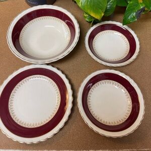 Antique J&G Meakin, White & Gold Accent Plate & Bowls. 1912 Set/4 Pcs